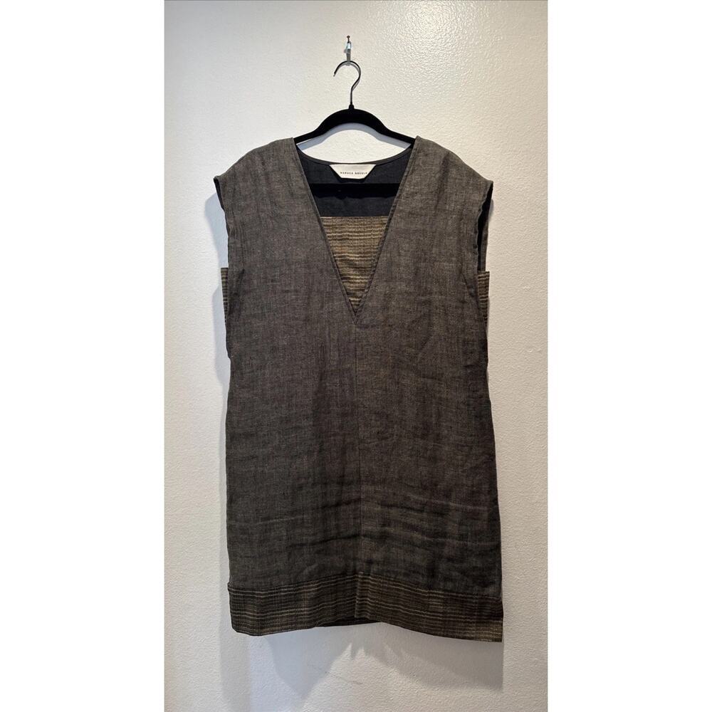 Maruca Novelo Women’s Brown Sleeveless Linen Dress Lagenlook Artsy Boho Vacation